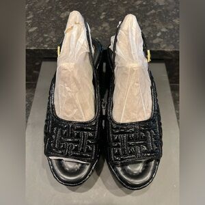 Vince Camuto Black Patent Leather Geometric Quilted Platform Shoes